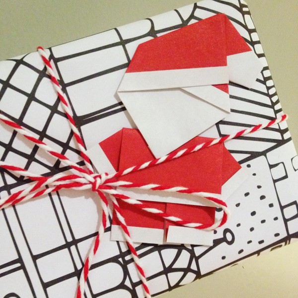 Origami Santa gift wrapping