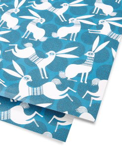 blue bunny winter wrapping paper