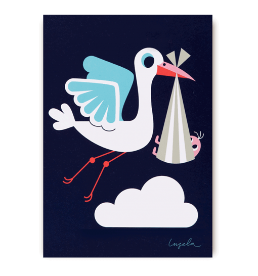 cute stork postcard